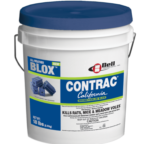 18-pound bucket of Contrac California Bromethalin Blox by Bell Labs