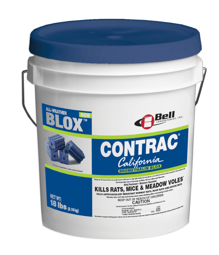 18-pound bucket of Contrac California Bromethalin Blox by Bell Labs